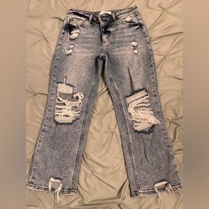 Women's Distressed Straight Leg Jeans in Gray